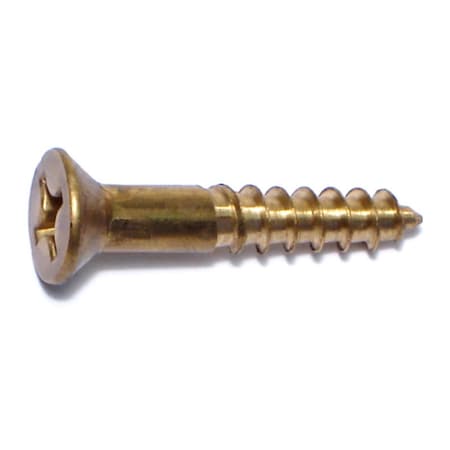 Midwest Fastener Wood Screw, #12, 1-1/4 in, Plain Brass Flat Head Slotted Drive, 18 PK 61008